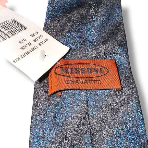 NWT Missoni Black & Blue Shimmer Handmade in Italy Silk Neck Tie - Picture 2 of 5
